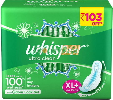 Whisper Ultra Clean Extra Large XL+ Wings Sanitary 44 Pads